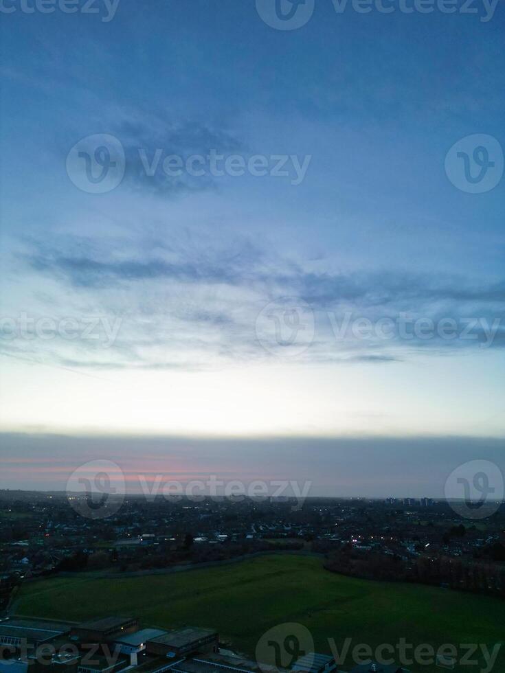 High Angle view of Barnfield College Road at East Luton City of England during Sunset. Luton, England UK. Feb 19th, 2024 photo