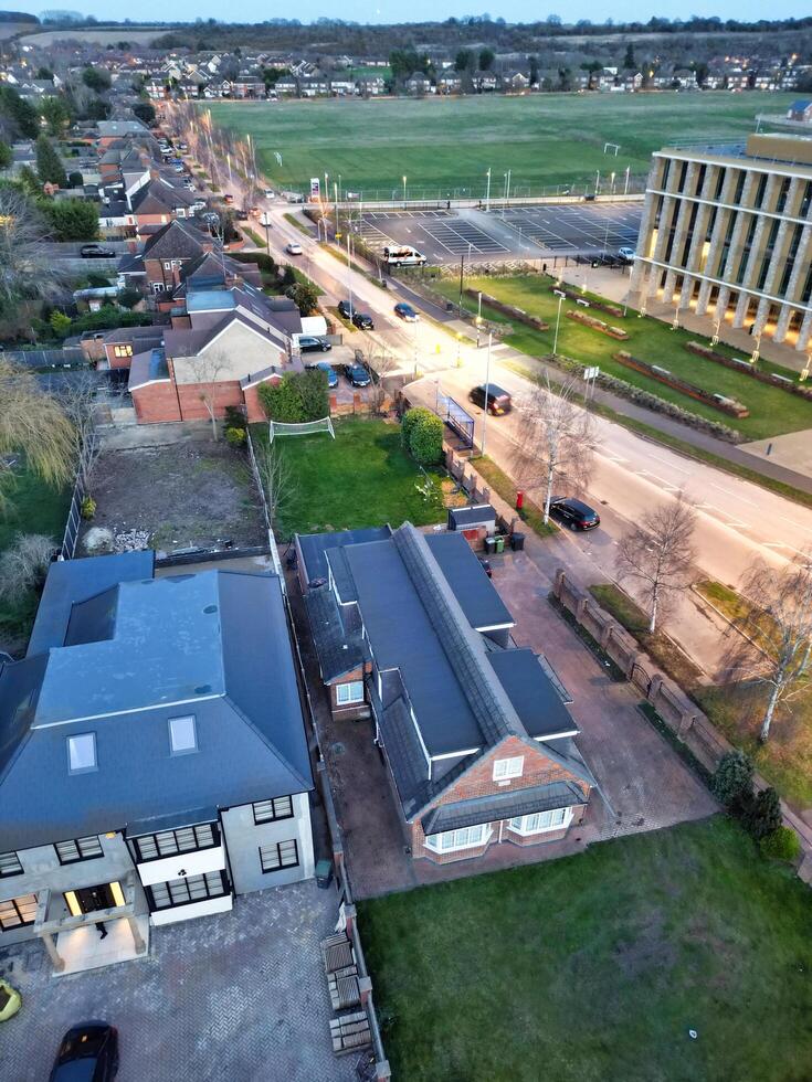 High Angle view of Barnfield College Road at East Luton City of England during Sunset. Luton, England UK. Feb 19th, 2024 photo