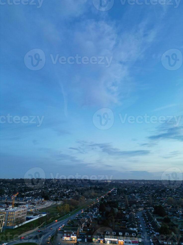 High Angle view of Barnfield College Road at East Luton City of England during Sunset. Luton, England UK. Feb 19th, 2024 photo