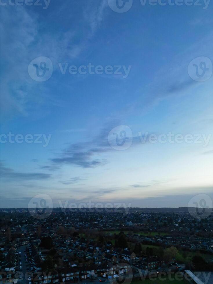 High Angle view of Barnfield College Road at East Luton City of England during Sunset. Luton, England UK. Feb 19th, 2024 photo