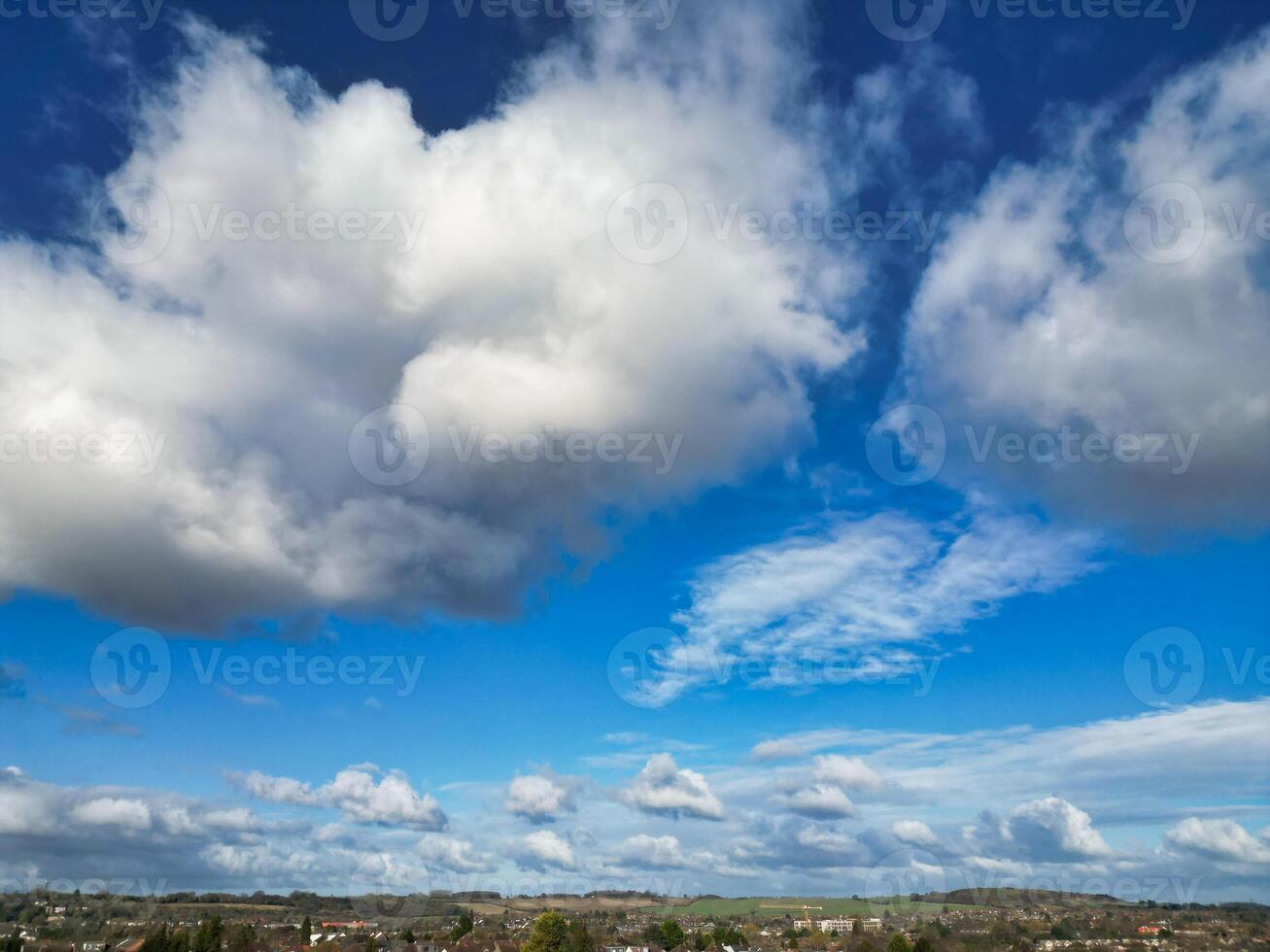 High Angle View of Winter Sky and Clouds over City of England UK photo