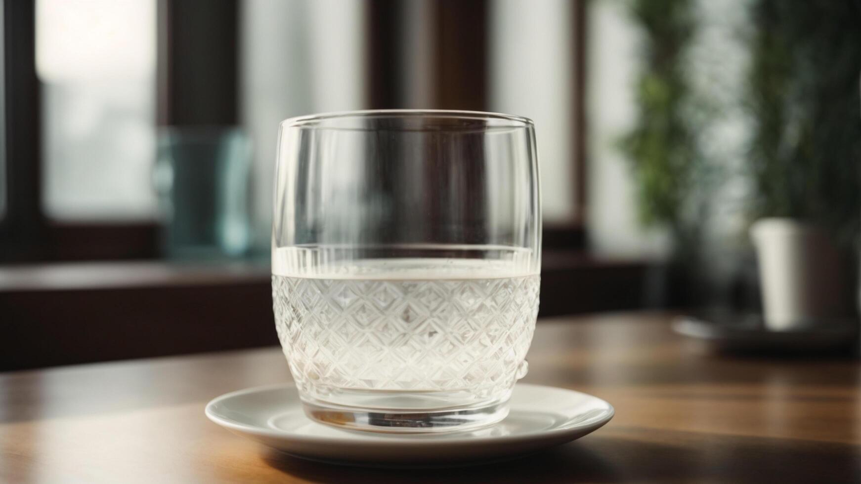 ai generado un vaso de agua en el mesa foto