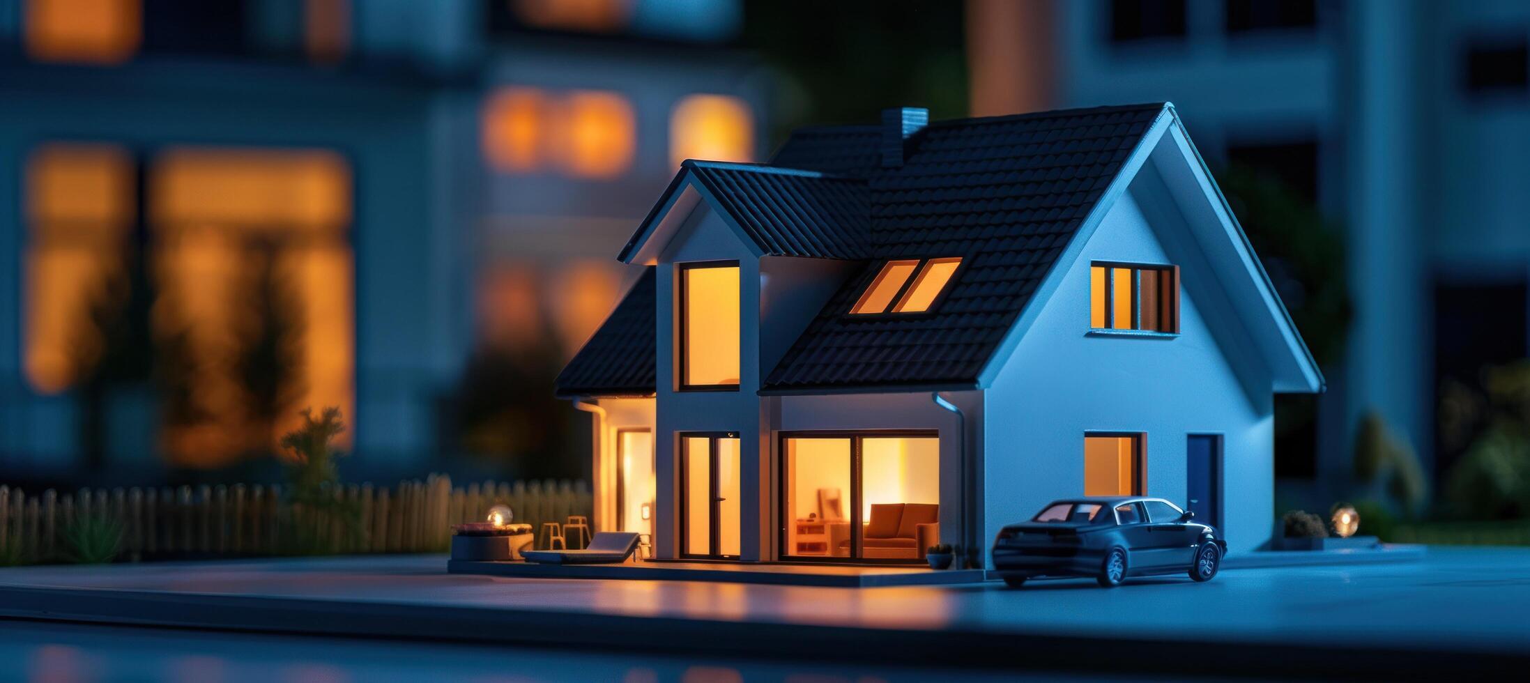 AI generated Atmospheric Model House with Illumination photo