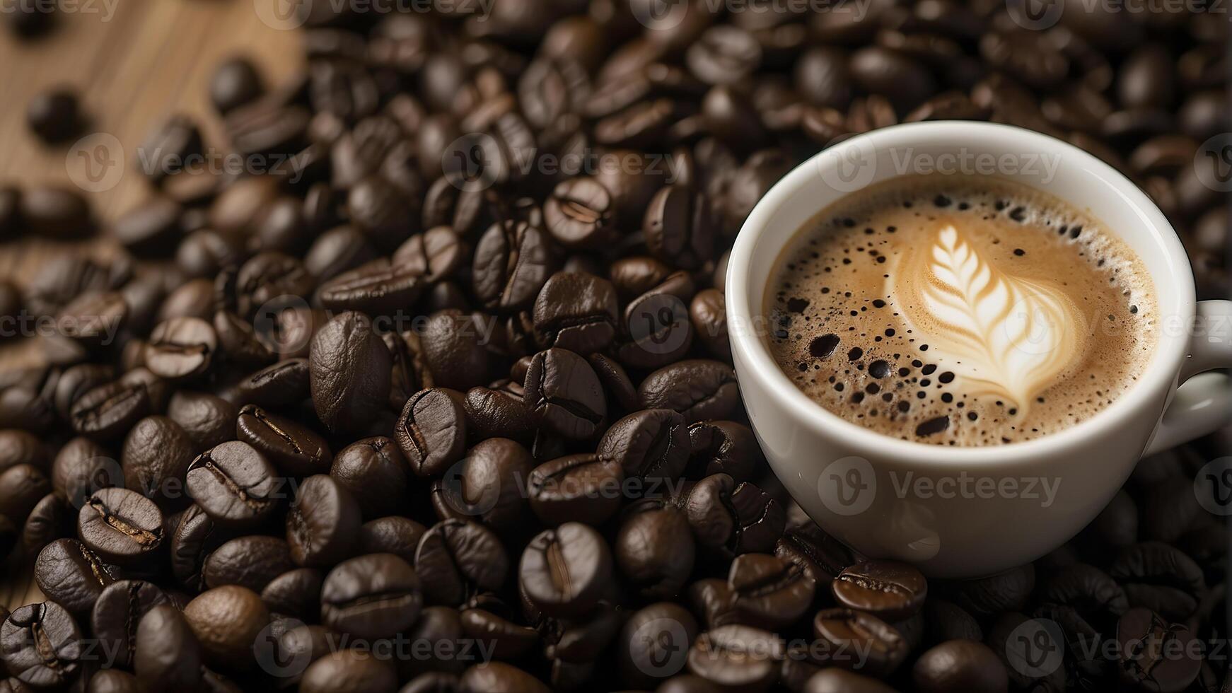 AI generated hd coffee beans background, coffee wallpaper, coffe beans on the table photo