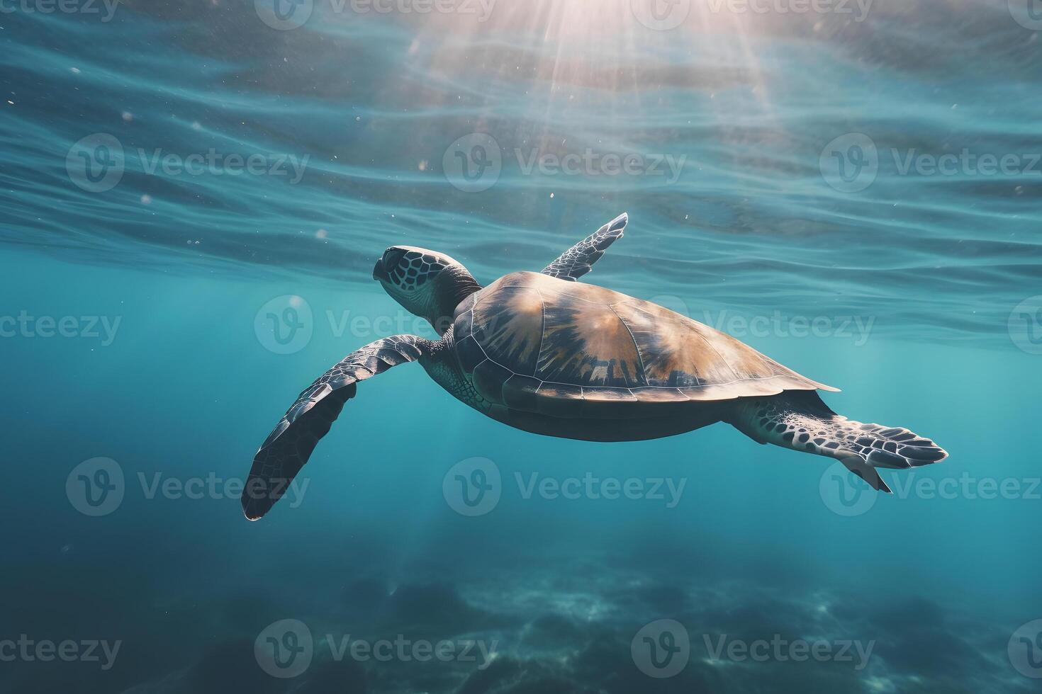 AI generated photo of Sea turtle in the Galapagos island. Neural network AI generated