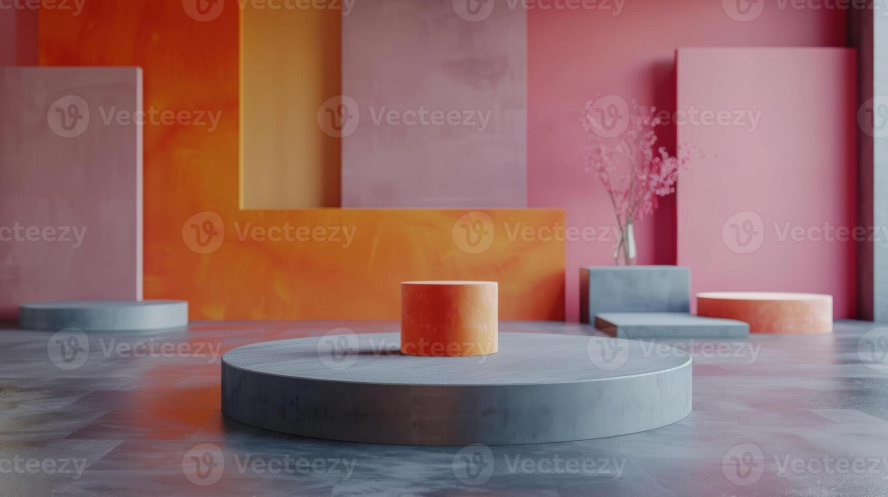 AI generated Abstract geometric forms. Blue podium for product presentation. photo