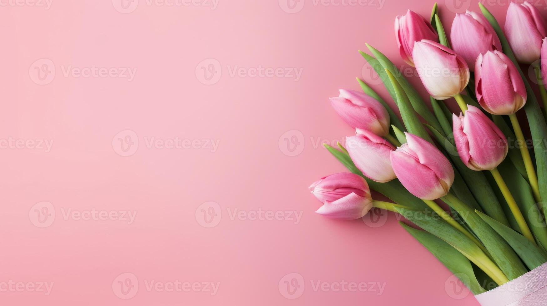 AI generated beautiful pink tulips on pink background. Neural network AI generated photo