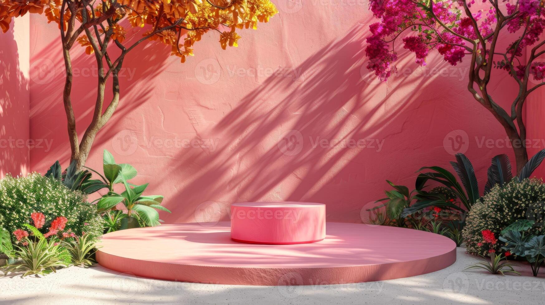 AI generated Abstract minimal scene with geometrical forms, podium for product presentation. photo
