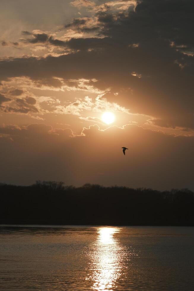 The afterglow of the sunset over the lake photo