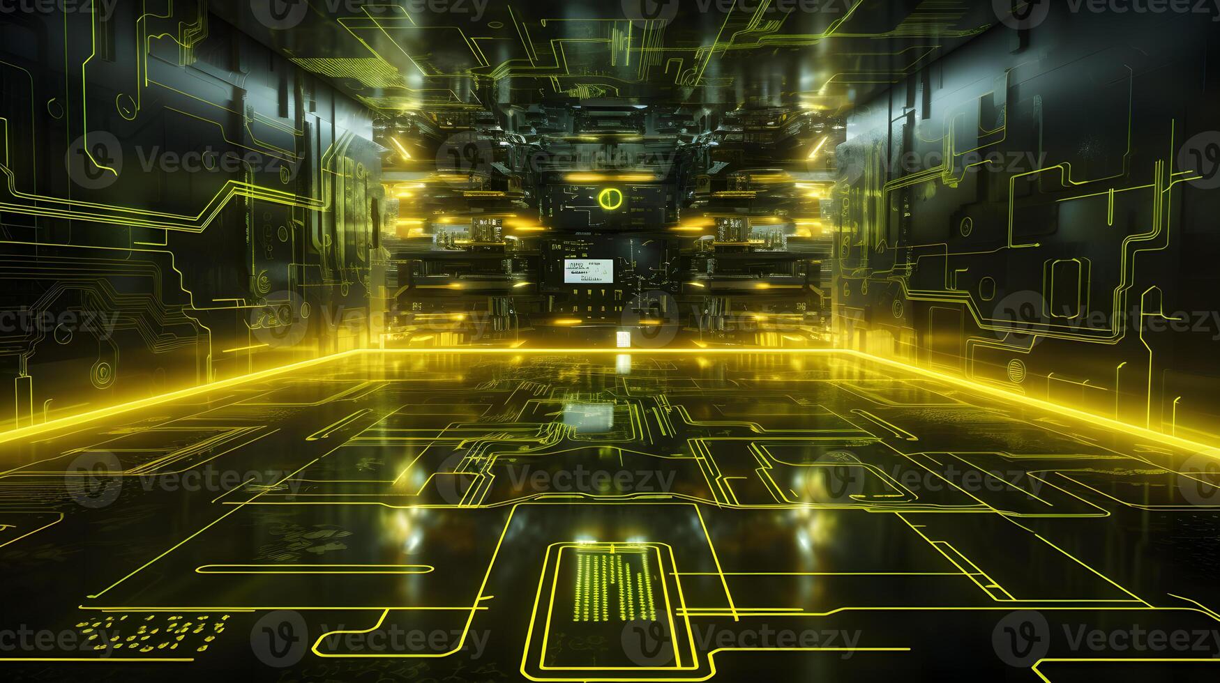 AI generated Computer yellow digital abstract background. Neural network AI generated photo