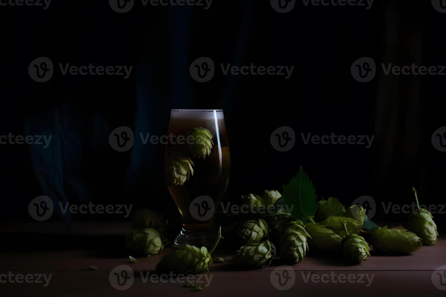 AI generated Glass of beer with hop cones. Neural network AI generated photo