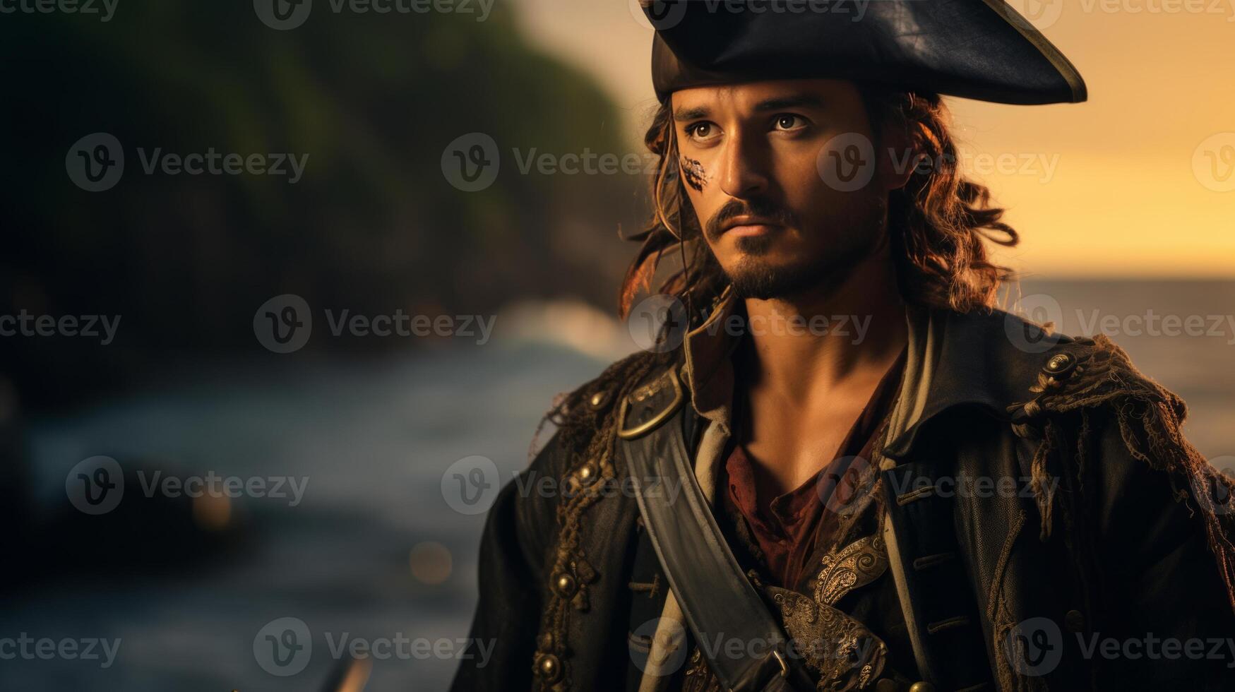 AI generated medieval bearded pirate. Neural network AI generated photo