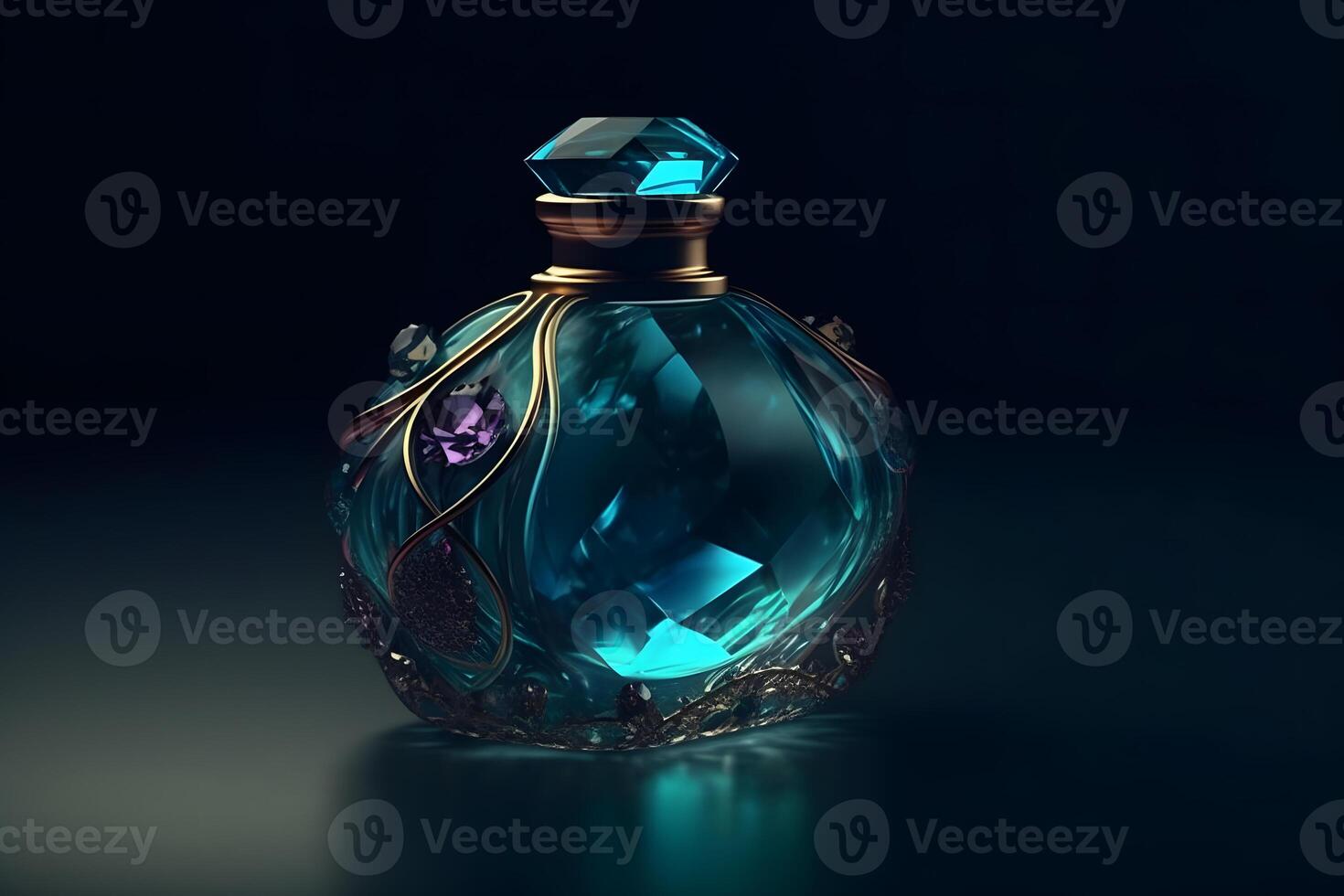 AI generated Beautiful stylish perfume bottle on a dark background. Neural network AI generated photo