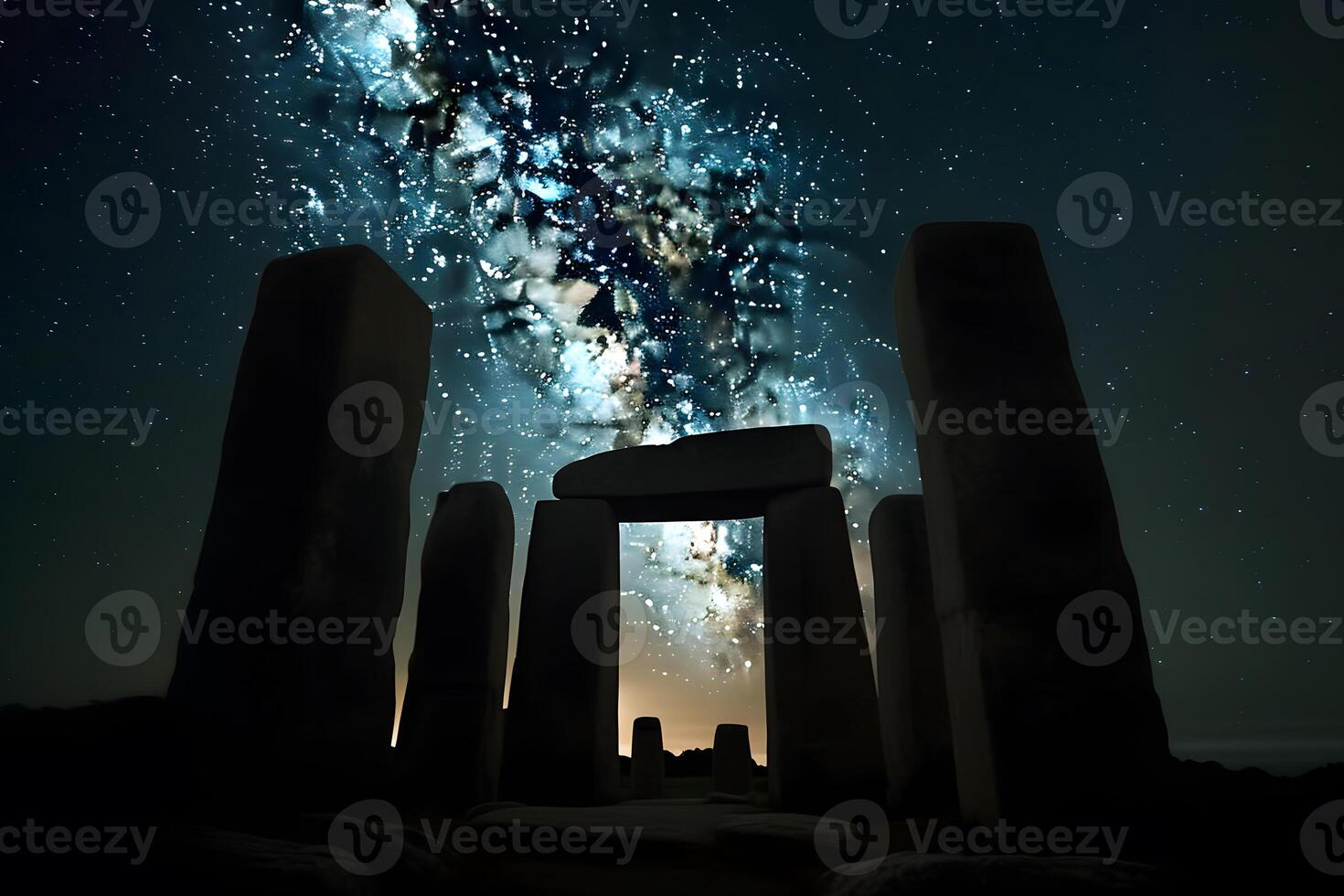 AI generated stone henge mock building against the backdrop of night and space. Neural network AI generated photo