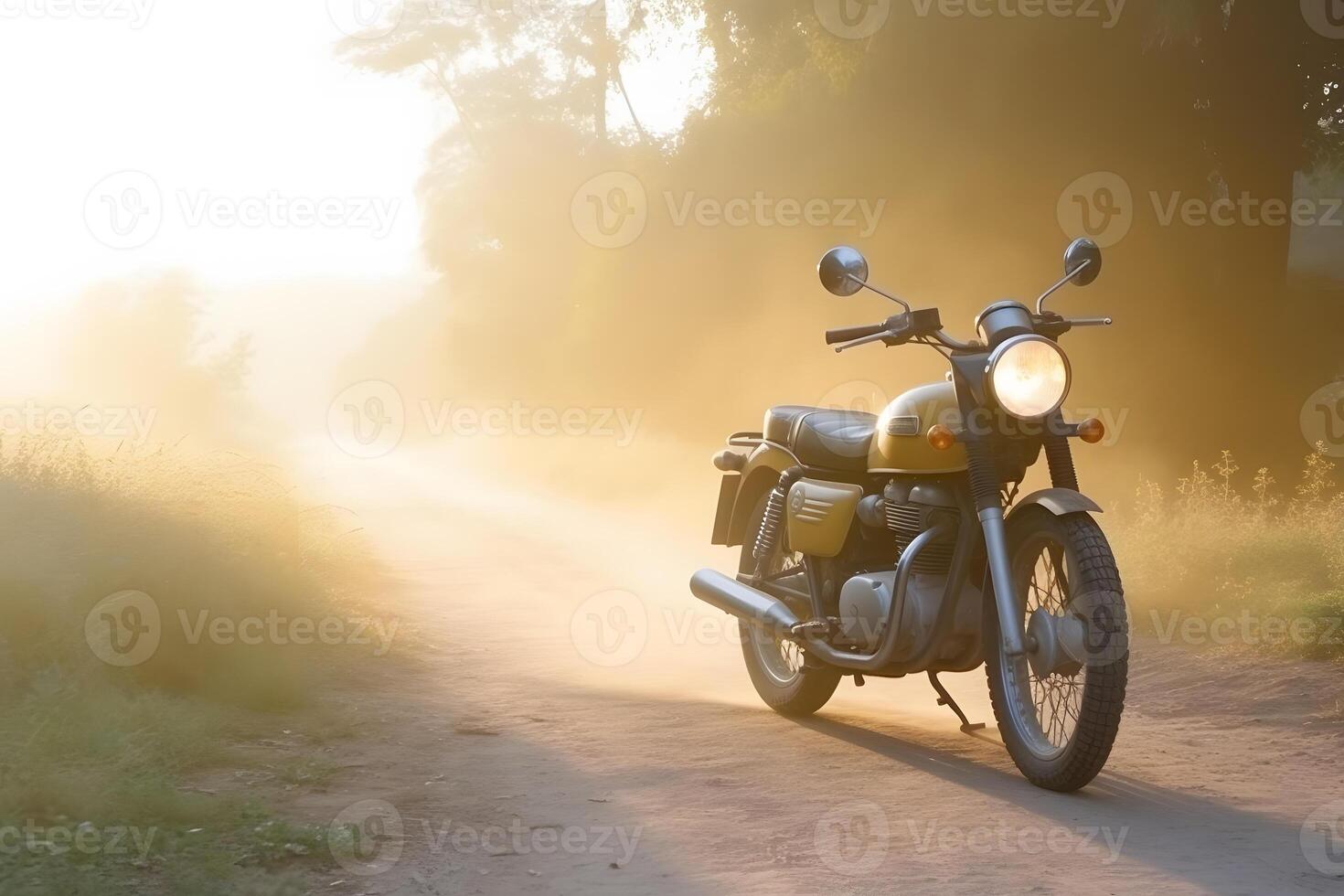 AI generated motorcycle in the fog. Neural network AI generated photo