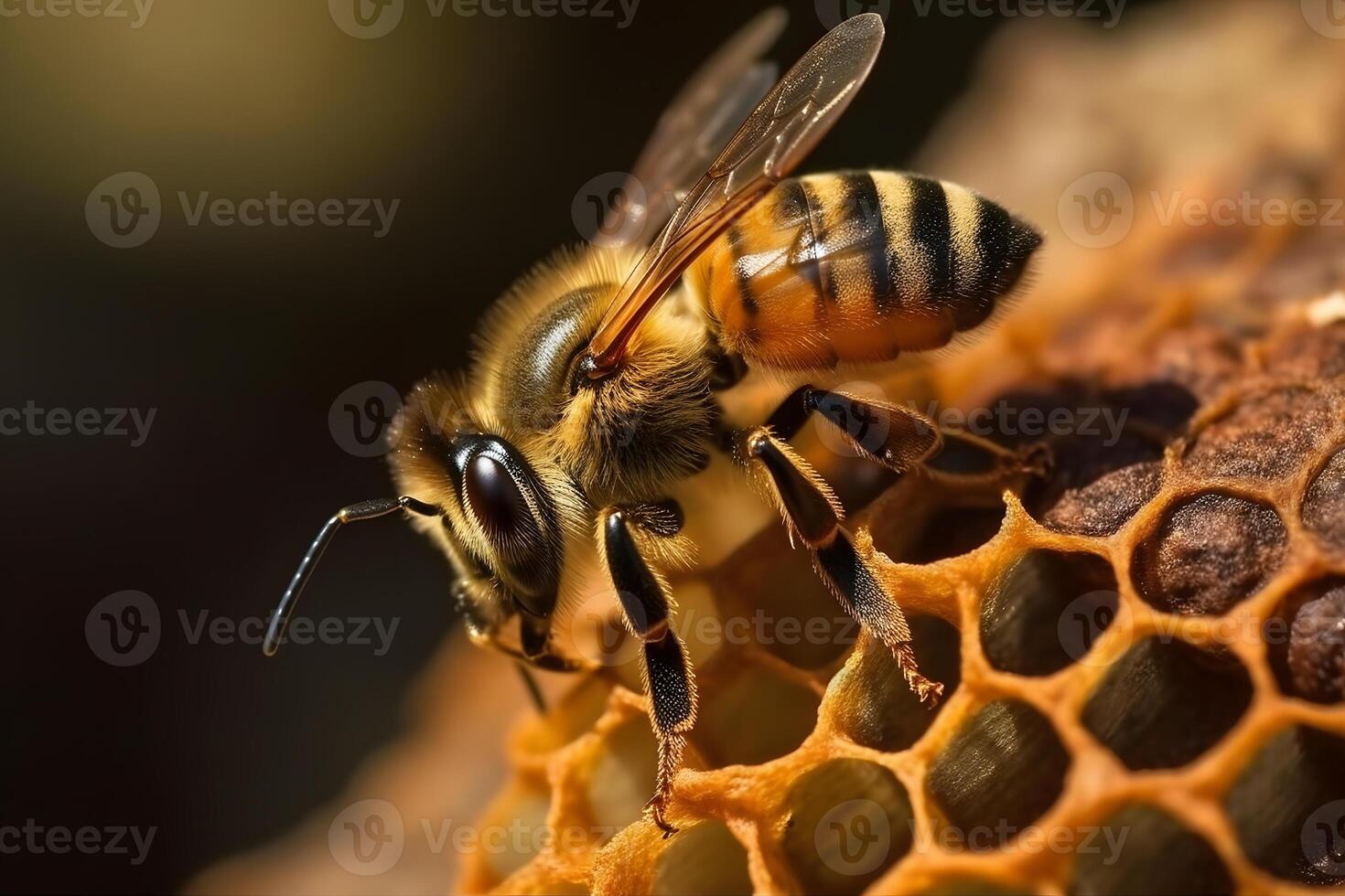 AI generated bee and honeycombs. Neural network AI generated photo