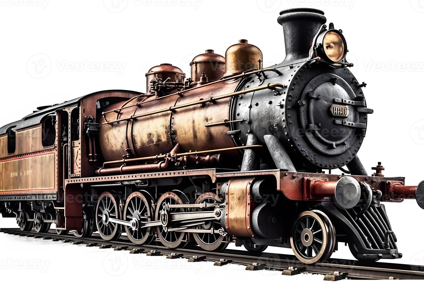 AI generated Vintage steam locomotive on a white background. Neural network AI generated photo
