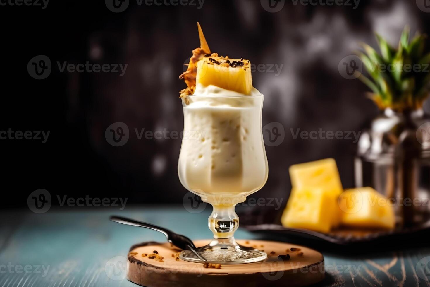 AI generated Pina colada and pineapple cocktail. Neural network AI generated photo