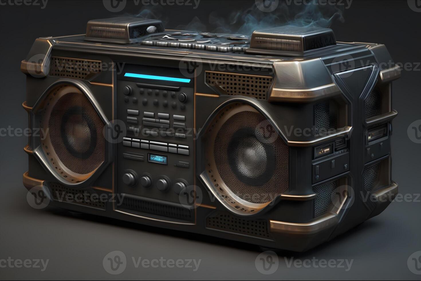 AI generated 1980s Retro ghetto blaster and dust isolated on black background. Neural network AI generated photo