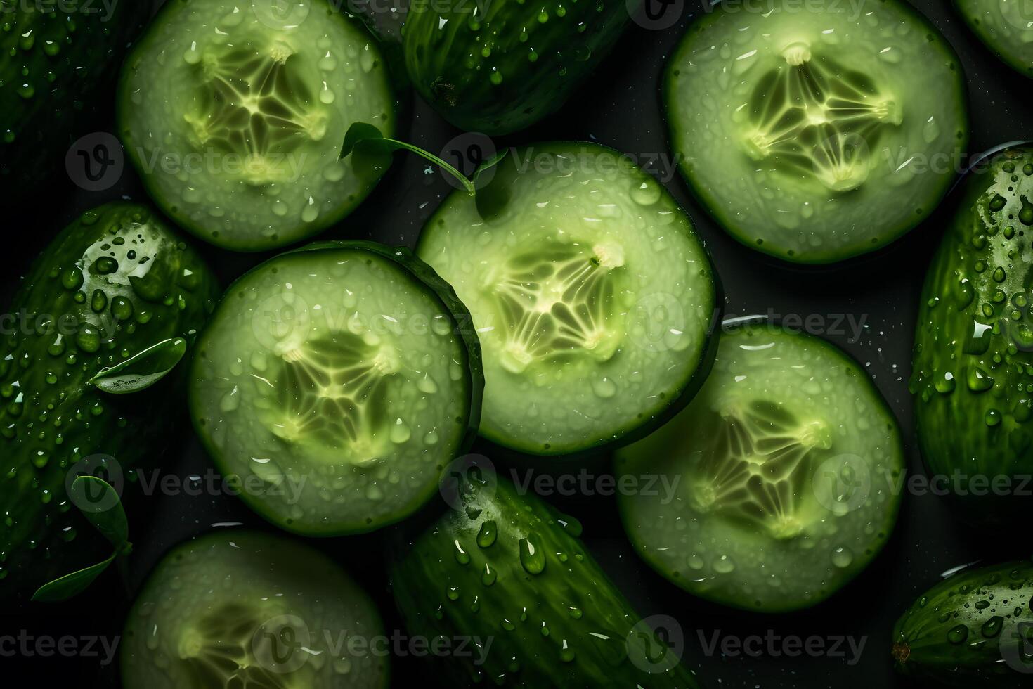 AI generated Fresh background with a set of cucumbers. Neural network AI generated photo