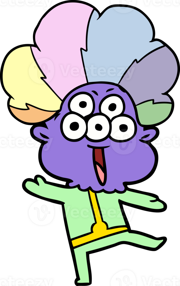 happy cartoon alien dancing in clown wig png