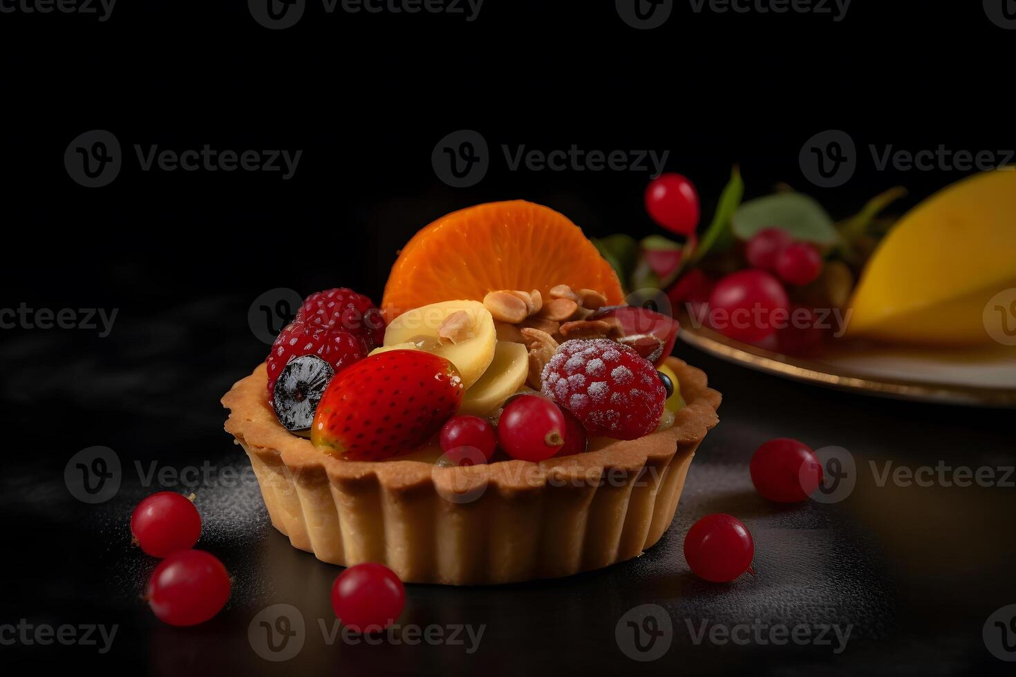AI generated Cheesecake slice classical cheese cake on black background. Neural network AI generated photo