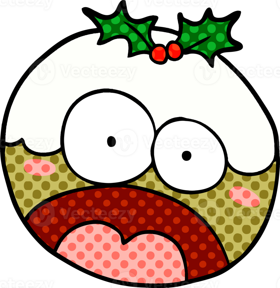 cartoon christmas pudding with shocked face png