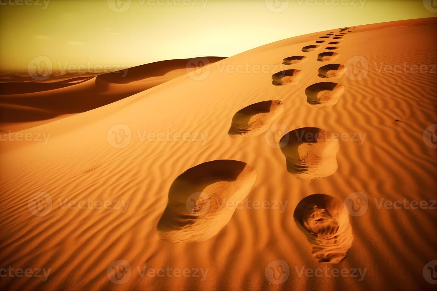 AI generated human footprints in the desert. Neural network AI generated photo