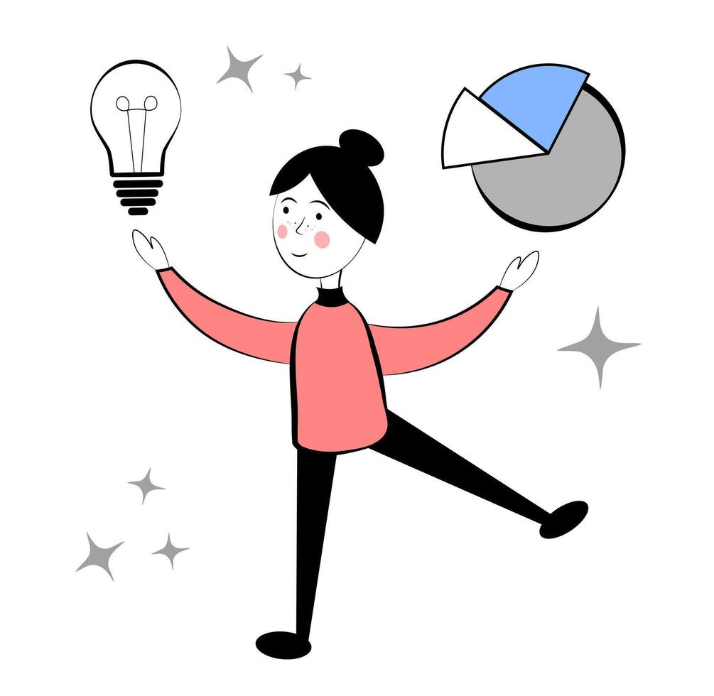 Woman with light bulb and diagram on white background vector
