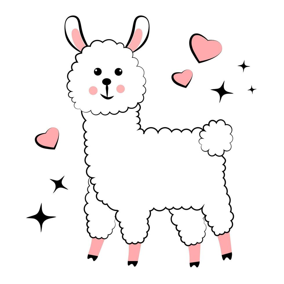 Alpaca on white background. Doodle vector