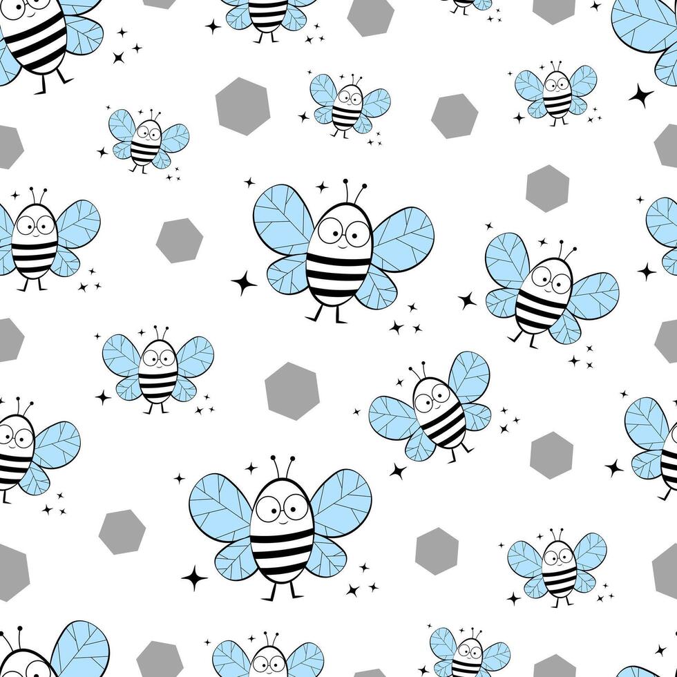 Seamless pattern with cute bees on white background vector