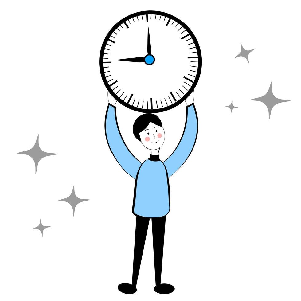 A man with a clock on a white background. Time management vector