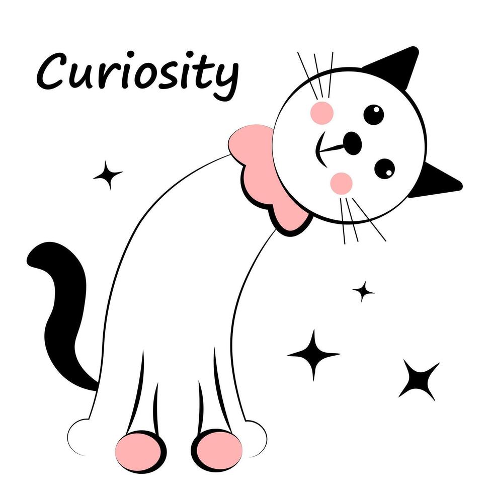 Curious cat on a white background. Doodle vector