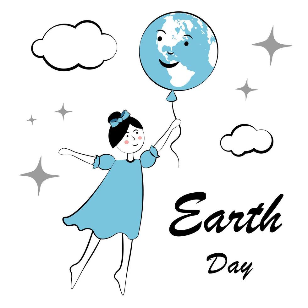 A girl flies on a gobus. Earth Day vector