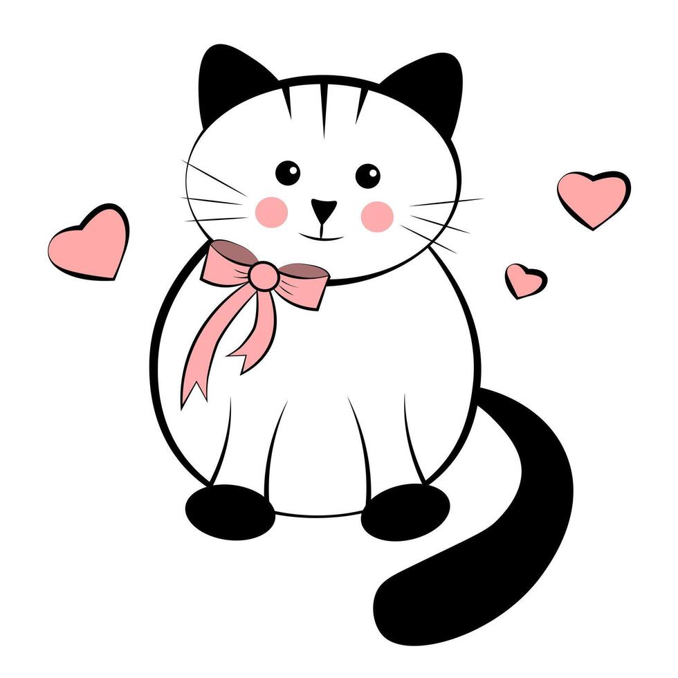 Cat with pink bow on white background vector