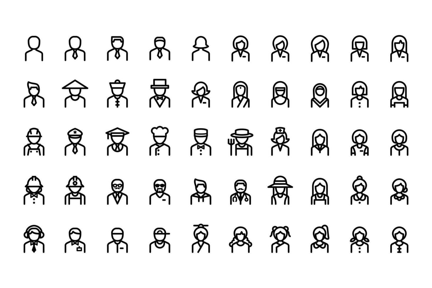 50 Avatar Icons. Simple Vector Line Style People. Perfect Illustrations