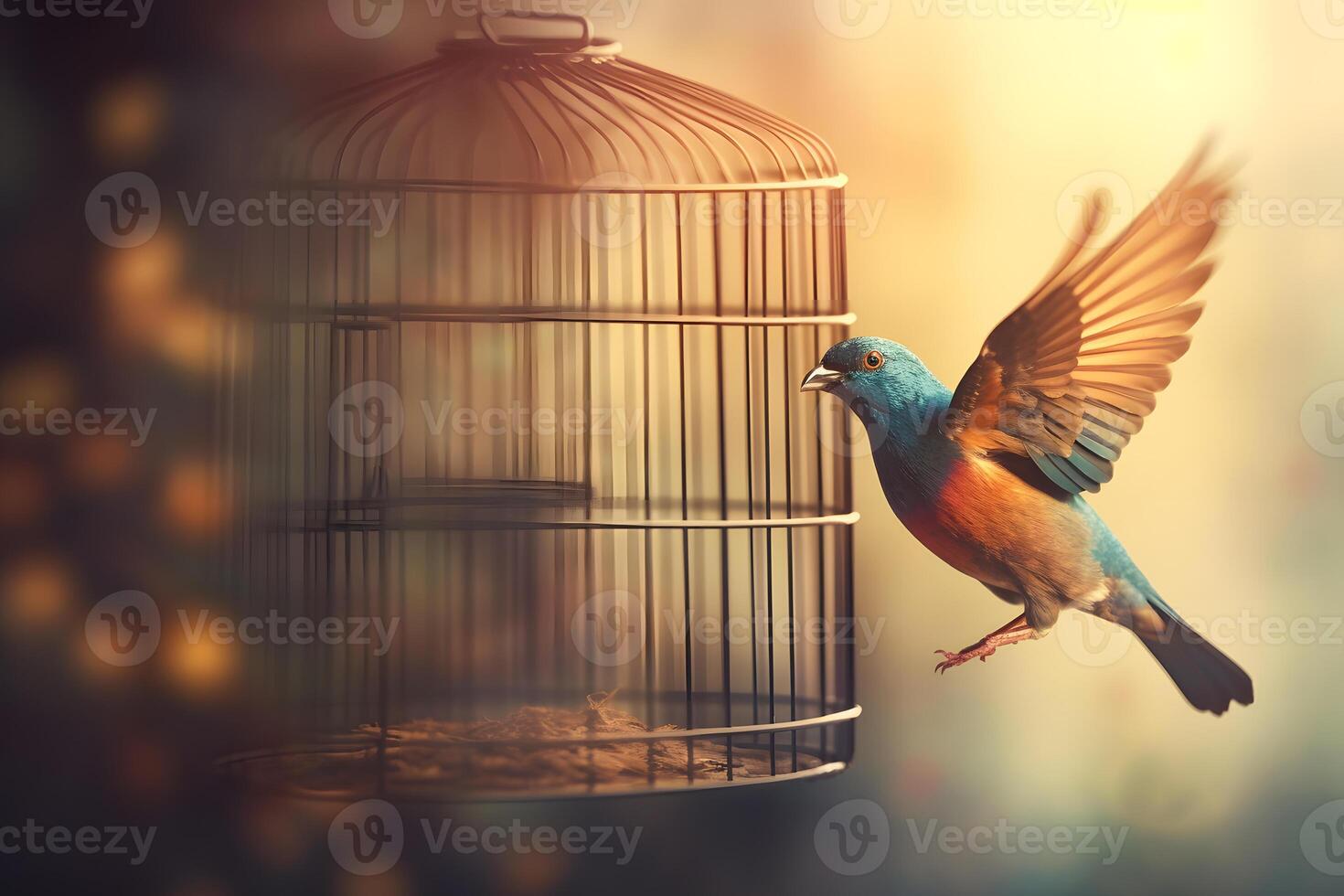 AI generated Bird in a cage. Neural network AI generated photo