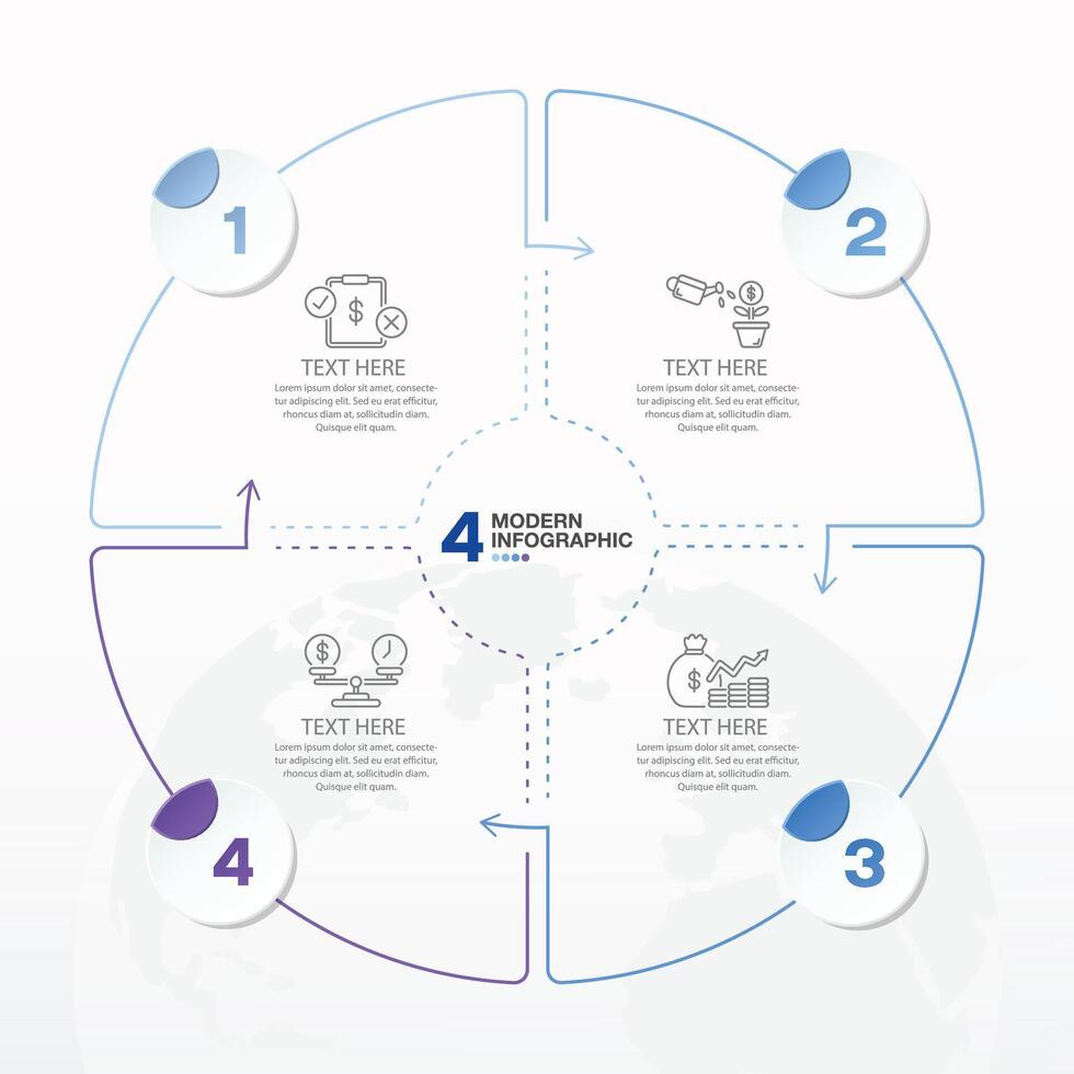 Blue tone circle infographic with 4 steps, process or options. vector