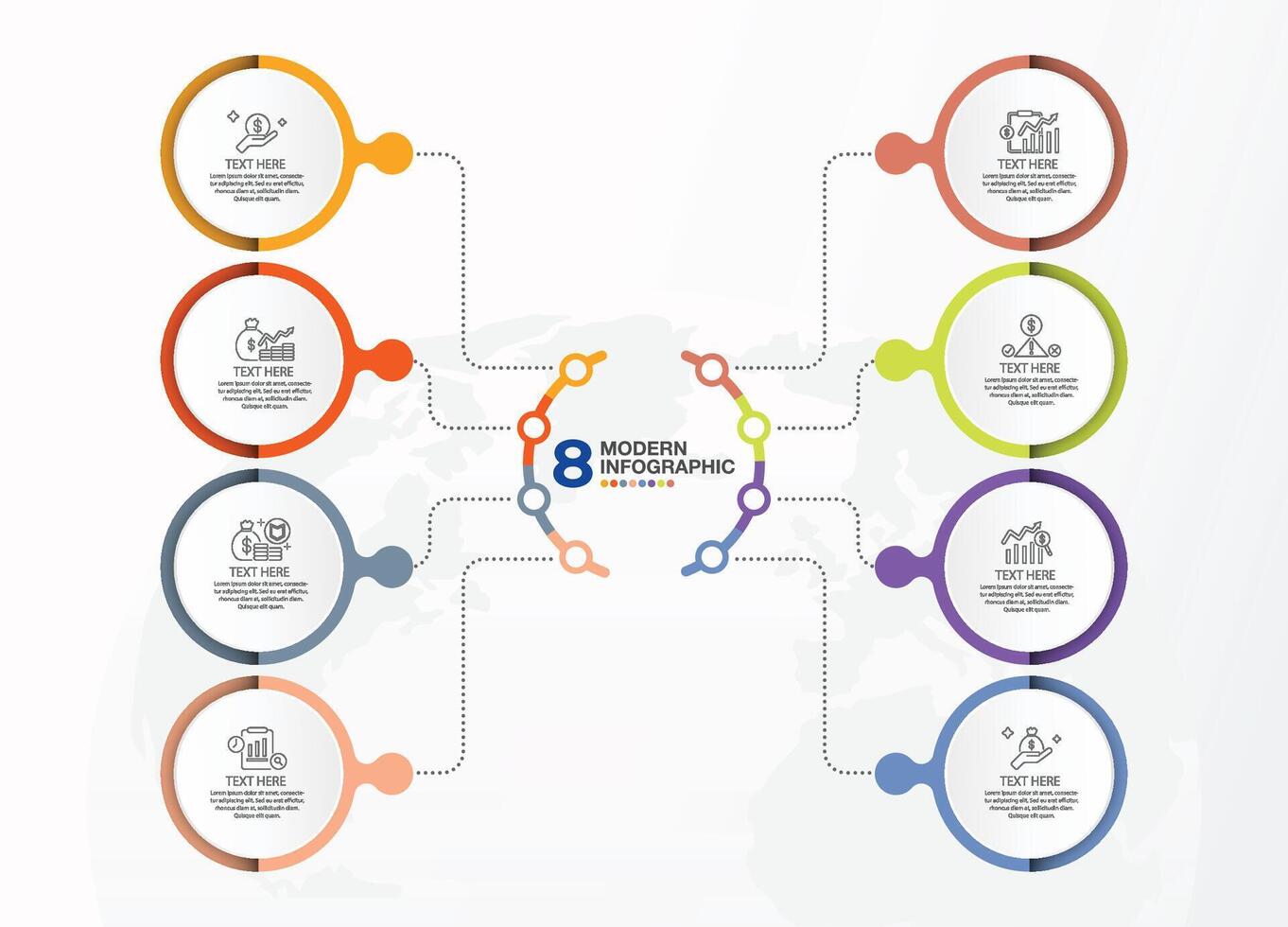 Modern infographic with 8 steps, process or options. vector