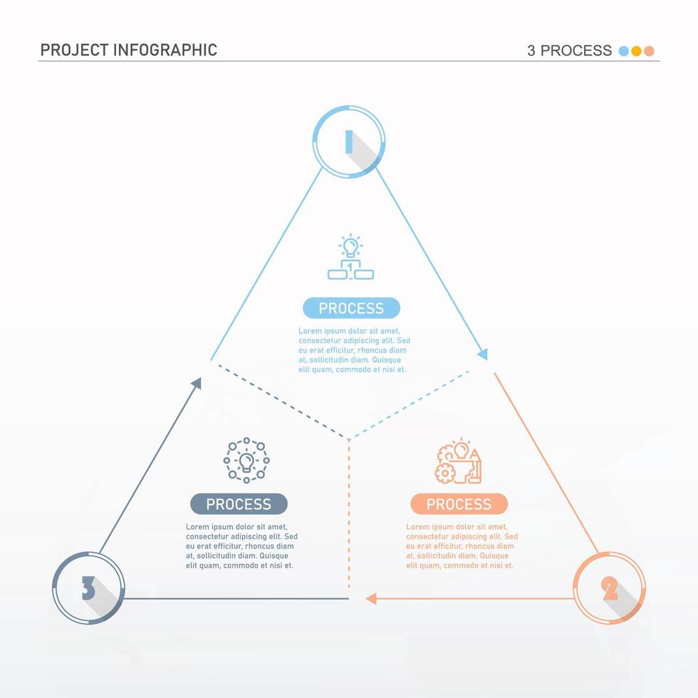 Triangle infographic process design with icons and 3 options or steps. vector