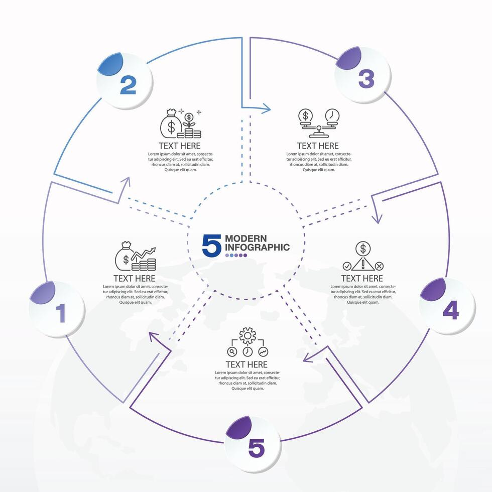 Blue tone circle infographic with 5 steps, process or options. vector