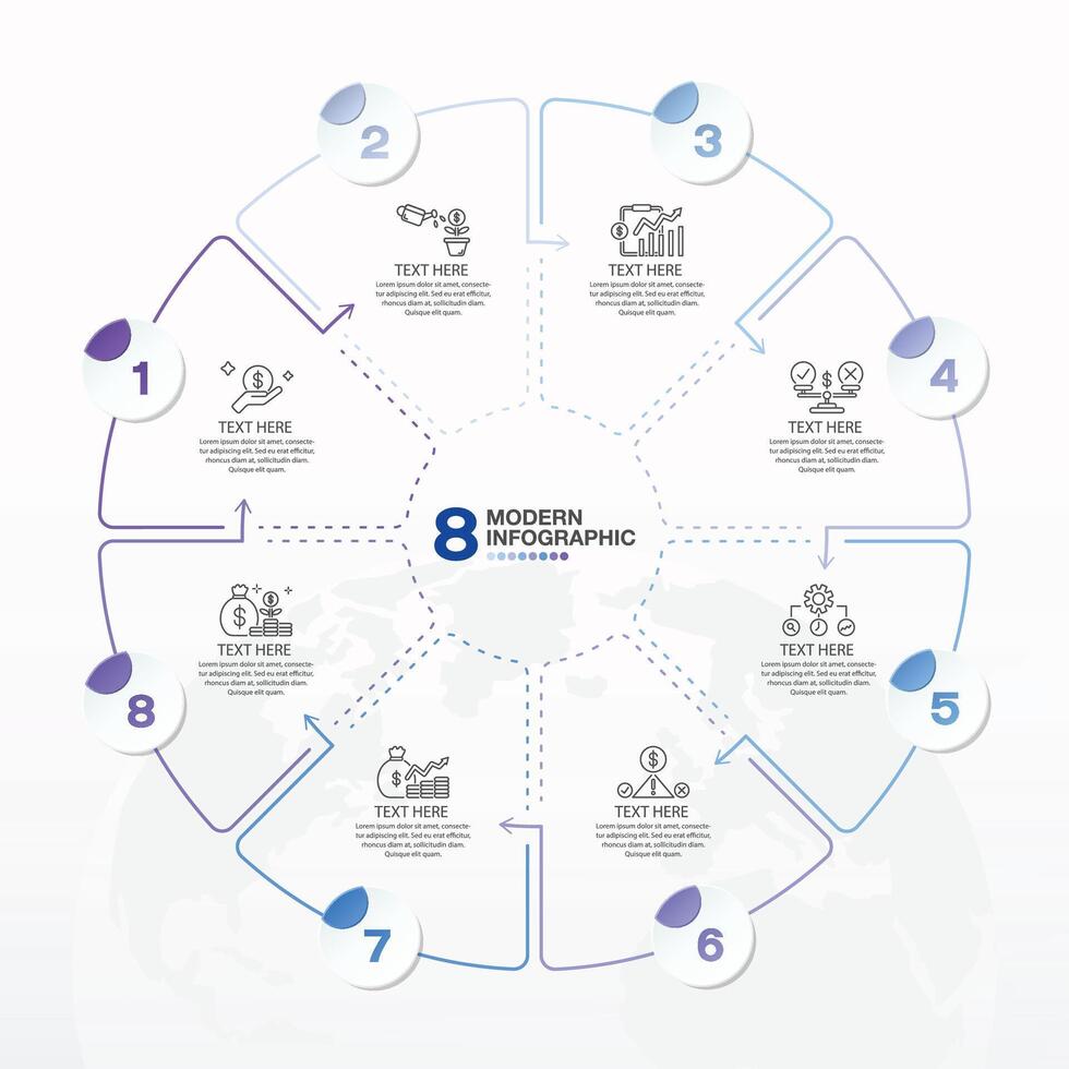 azul tono circulo infografía con 8 pasos, proceso o opciones vector