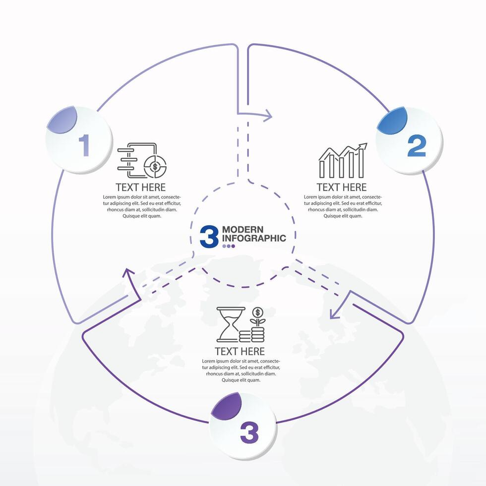 Blue tone circle infographic with 3 steps, process or options. vector