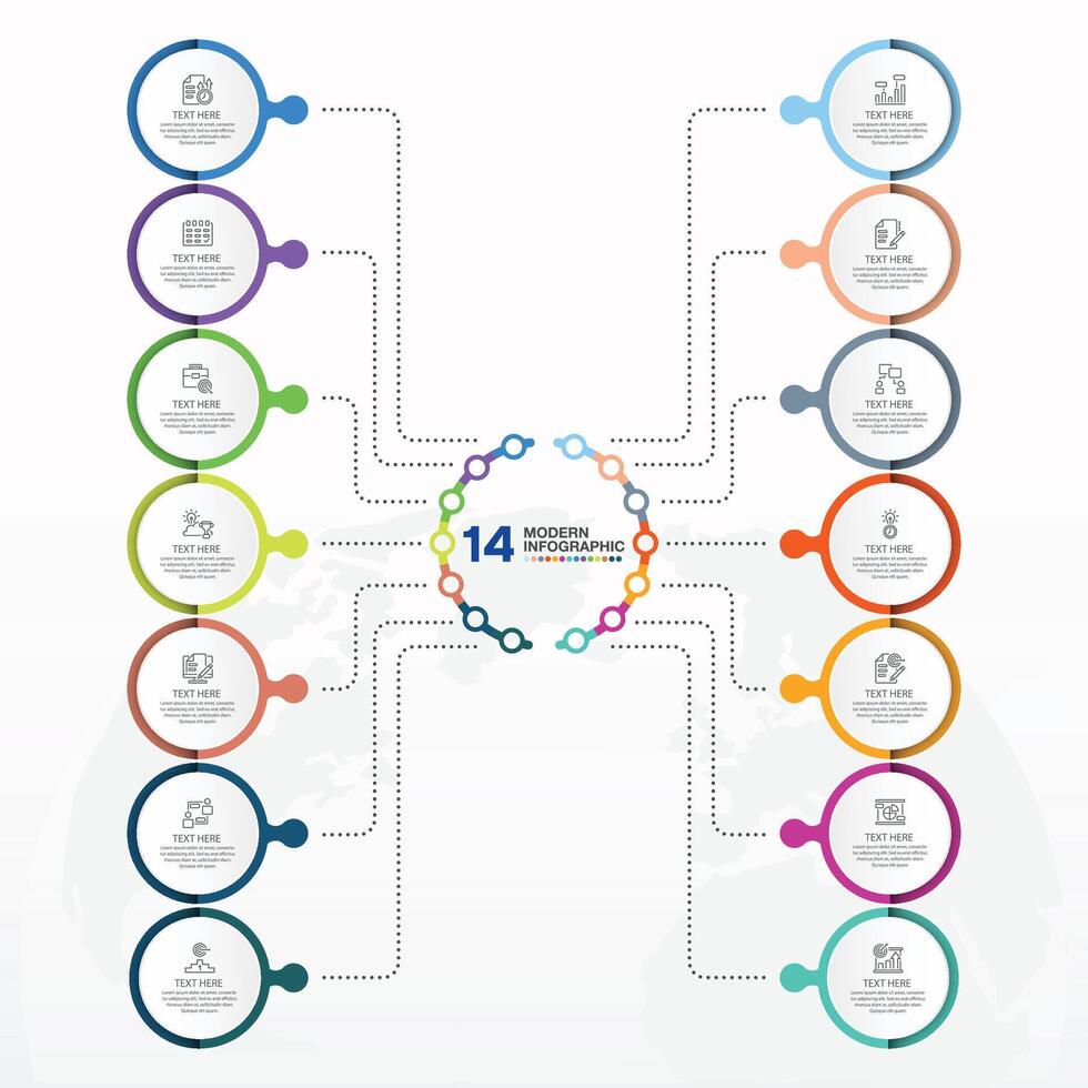 Modern infographic with 14 steps, process or options. vector