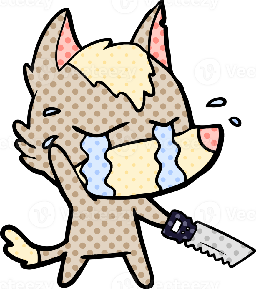 cartoon crying wolf with saw png