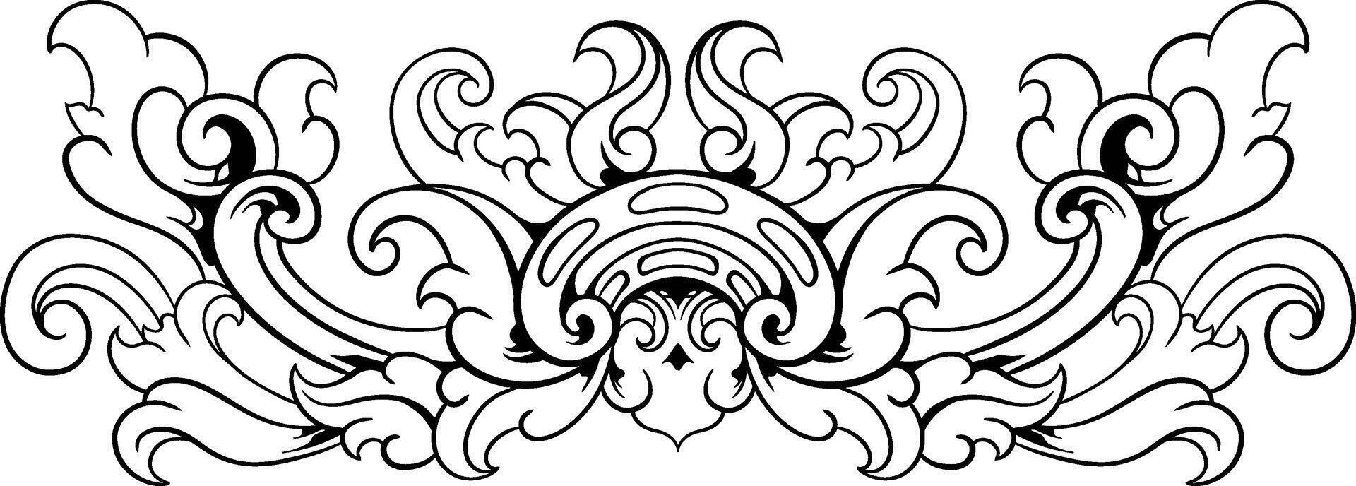 Vintage Baroque Victorian frame border floral ornament leaf scroll engraved retro flower pattern decorative design tattoo black and white vector