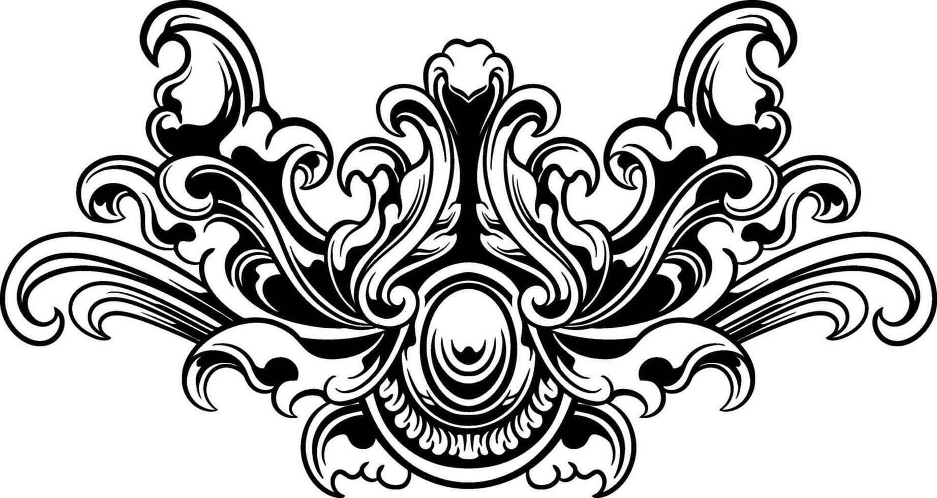 Vintage Baroque Victorian frame border floral ornament leaf scroll engraved retro flower pattern decorative design tattoo black and white vector