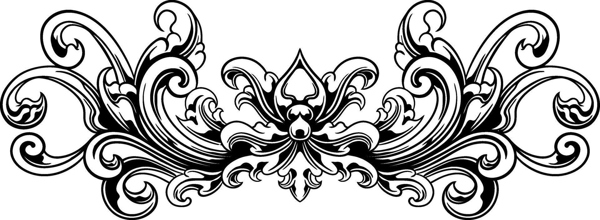 Vintage Baroque Victorian frame border floral ornament leaf scroll engraved retro flower pattern decorative design tattoo black and white vector