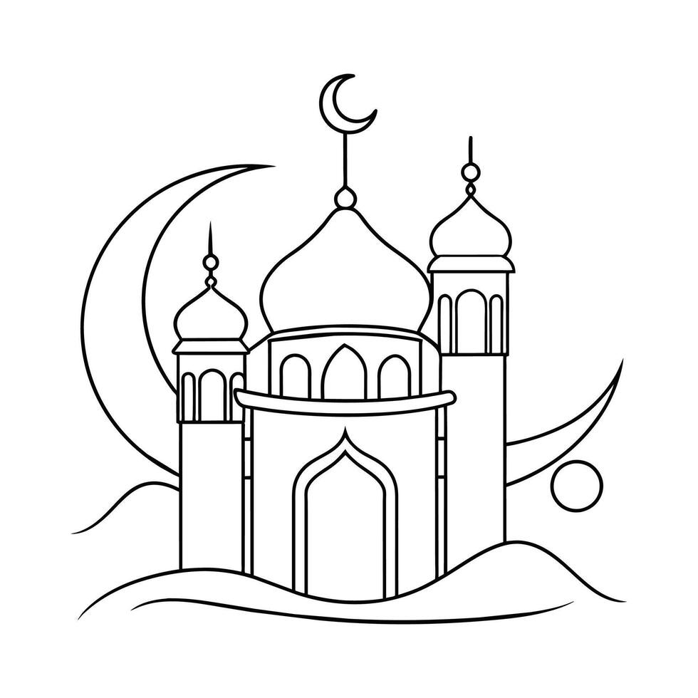 Mosque Continuous line art drawing. vector