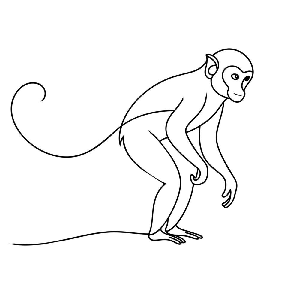 Old Monkey try to stand continuous drawing black shape line art vector